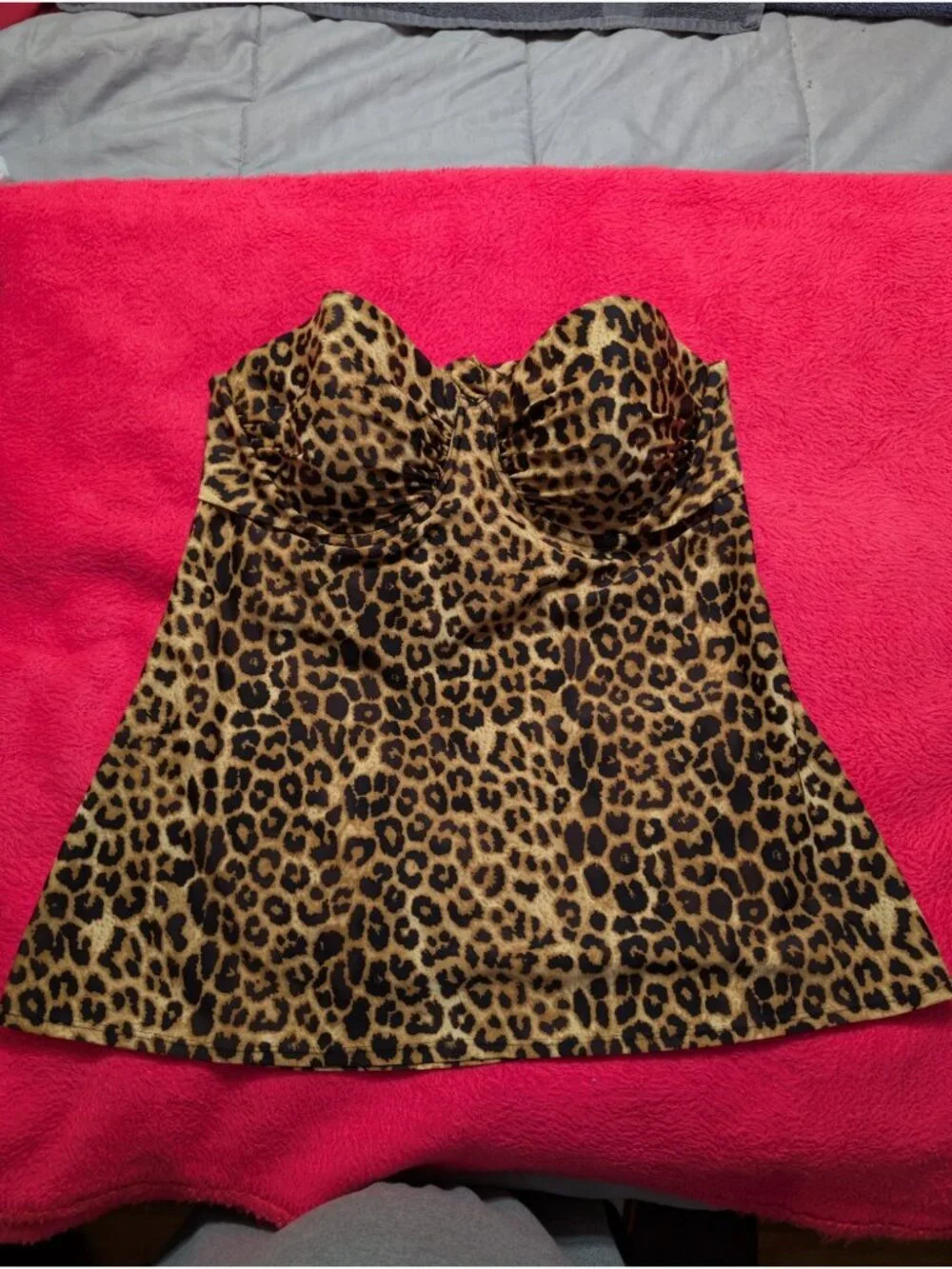 Smart Sexy Swim Tankini Top 38D Leopard Print Underwire Strapless Flounce